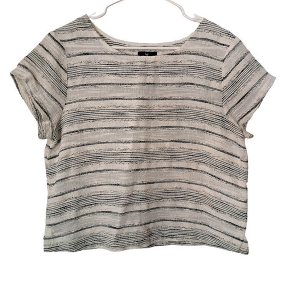 Gap Women's Short Sleeve Crew neck Crop Top Beige Striped Sizeโ Large